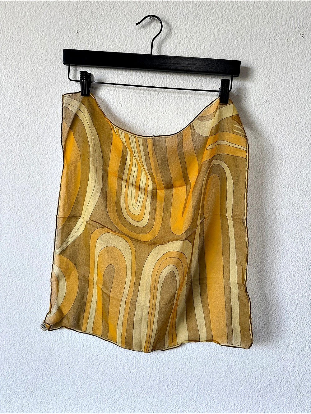 Vintage Yellow Brown Abstract Silk blend Scarf